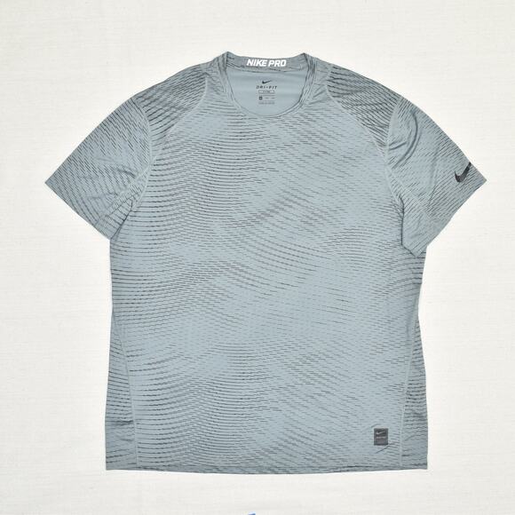 Nike Men Polyester Gray Size 2XL Fitted Pro Dri Fit Geometric Crew Neck T Shirt - Picture 2 of 8